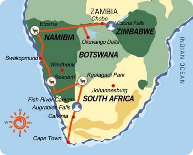 África do Sul-Namíbia-Botswana-Zimbabwe: Grande Travessia do Kalahari (versão a acampar)